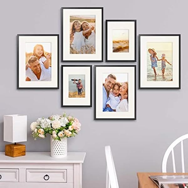 Set van 6 houten lijsten zwart 21x30 en 30x40 cm massief hout met acrylglas en accessoires | Fotolijsten-collage | Fotogalerij | Fotolijstenset